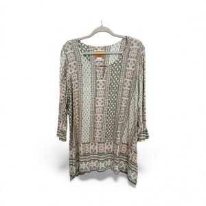 Ruby Rd. Geometric Print Top in Pink and Green Size 1X